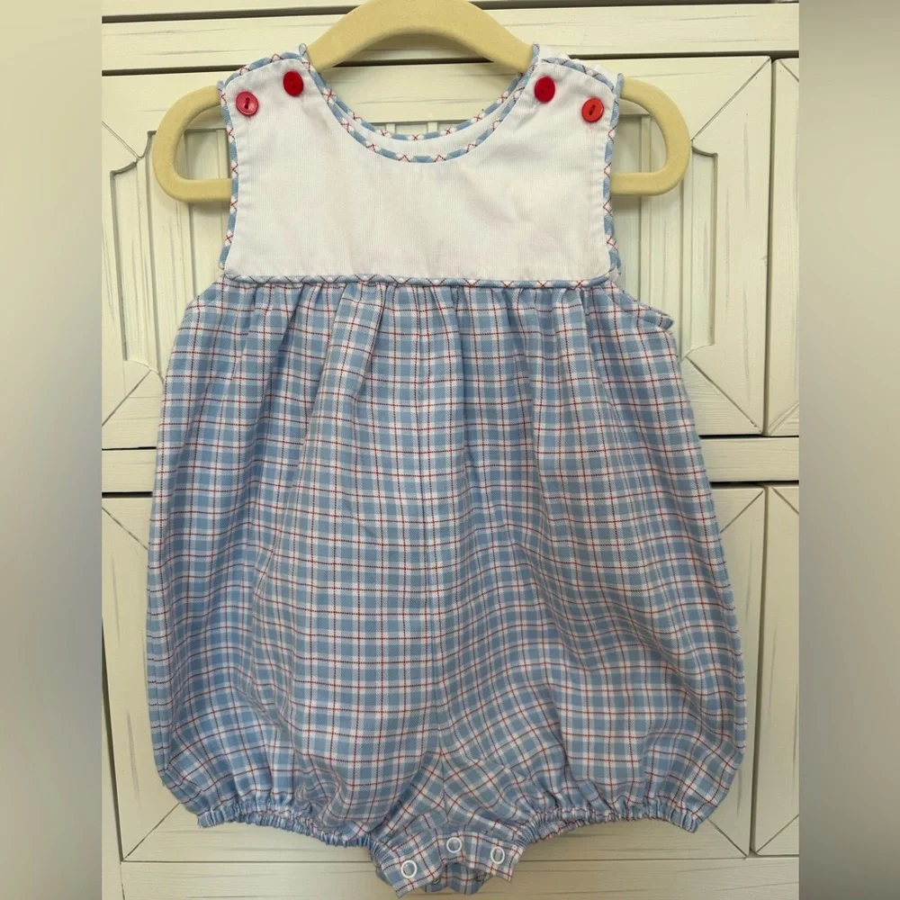 Lullaby Set Dusty Blue and Red Plaid Bubble Size 12 month - Picture 1 of 5